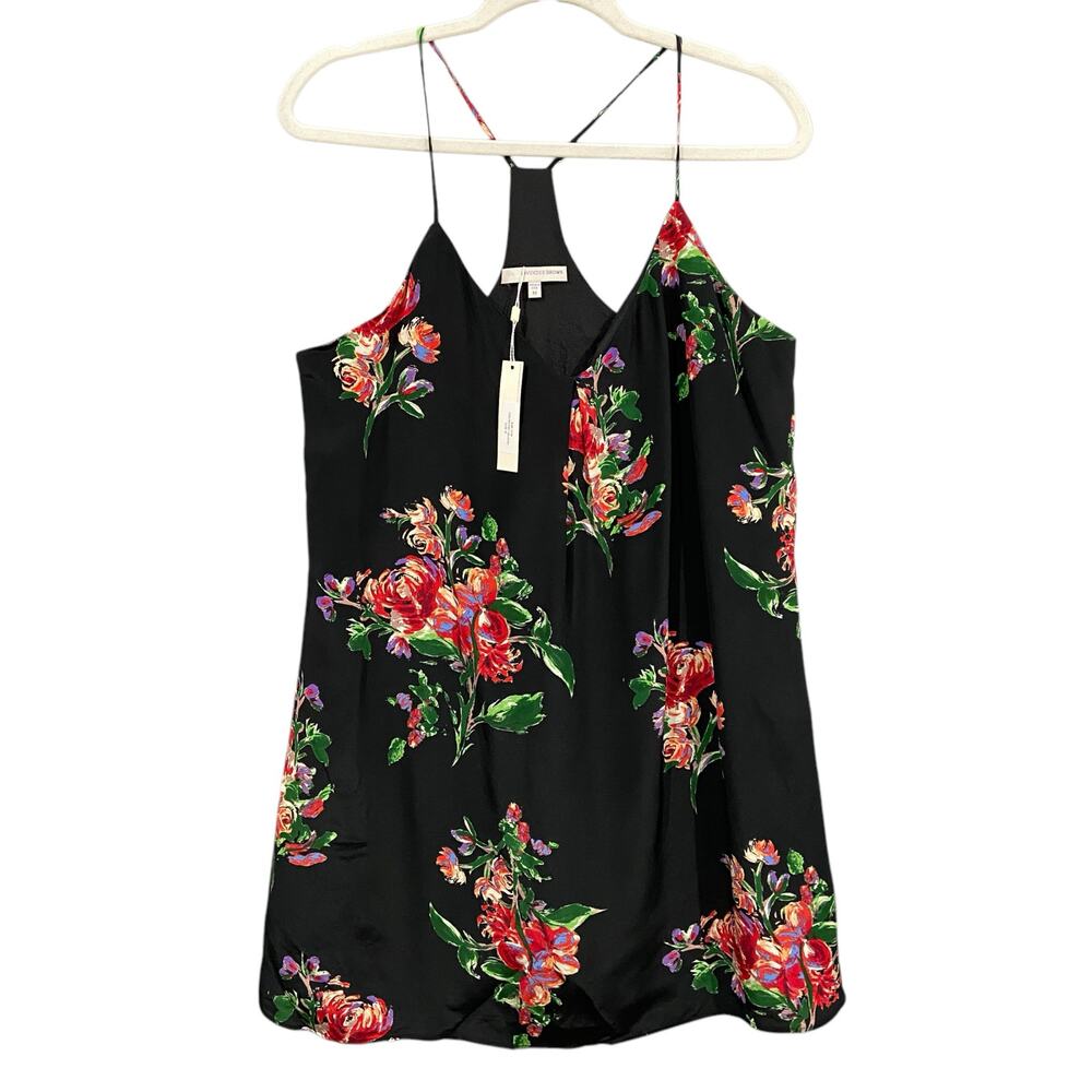 Nwt Lavender Brown Black Floral 100% Silk Racerback Short Dress Size Medium - Picture 4 of 11